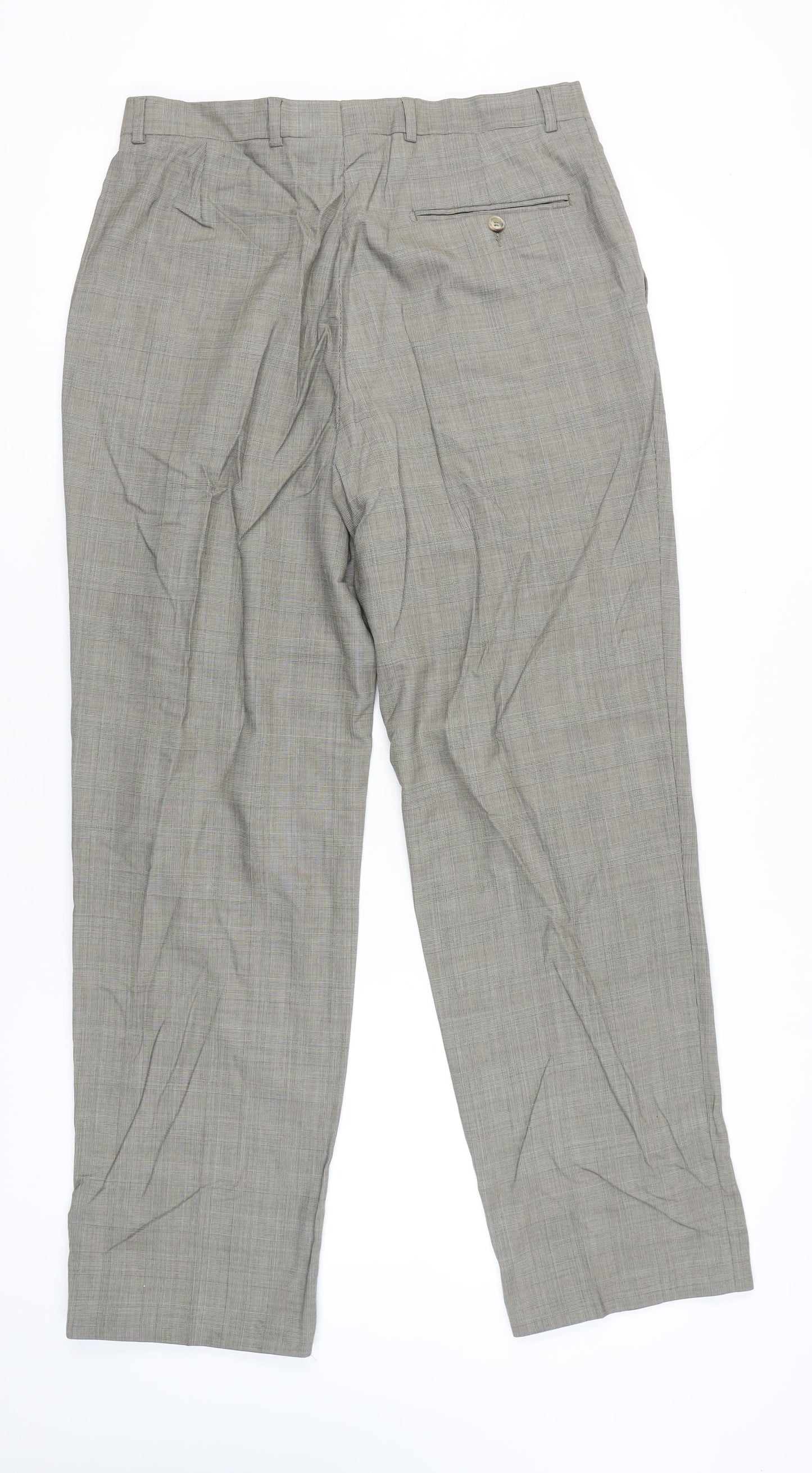 Jaeger Mens Grey Wool Pleated Dress Trousers 34R Formal Business