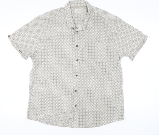 ACW85 Men’s Beige XL Geometric Cotton Short Sleeve Button-Up Shirt