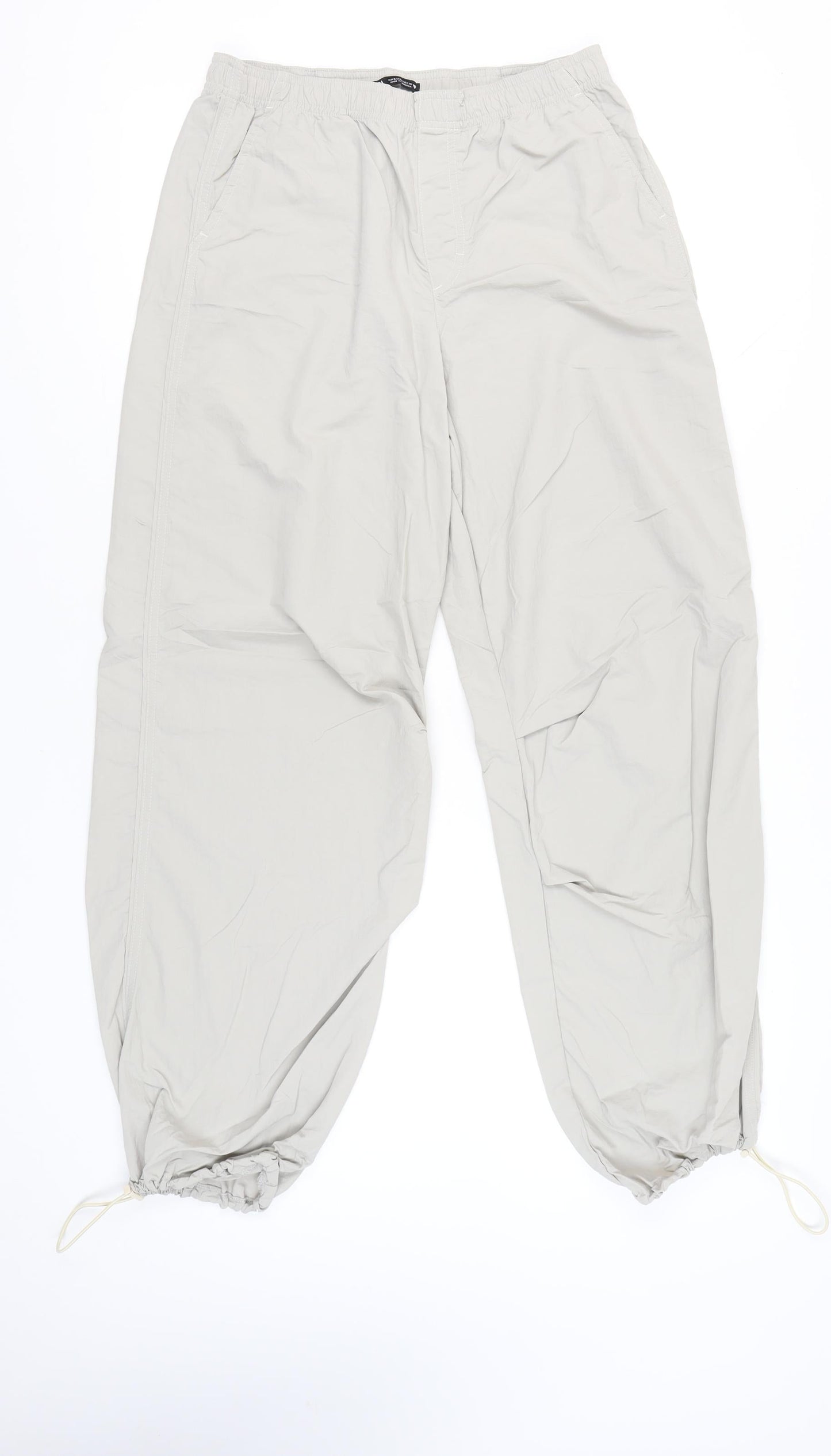 Zara Women Beige Cargo Trousers Size 8 Polyamide Elastic Waist