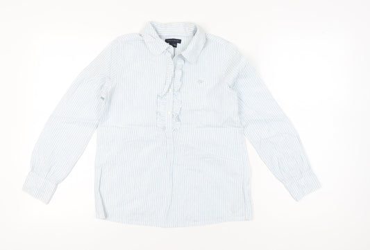 Tommy Hilfiger Girls Blue Striped Ruffle Blouse Shirt 12 Years Long Sleeve