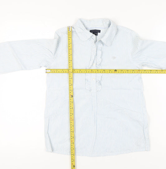Tommy Hilfiger Girls Blue Striped Ruffle Blouse Shirt 12 Years Long Sleeve