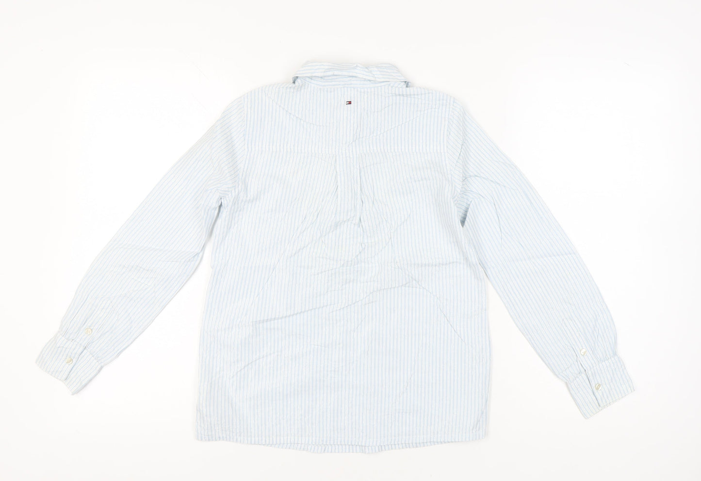 Tommy Hilfiger Girls Blue Striped Ruffle Blouse Shirt 12 Years Long Sleeve