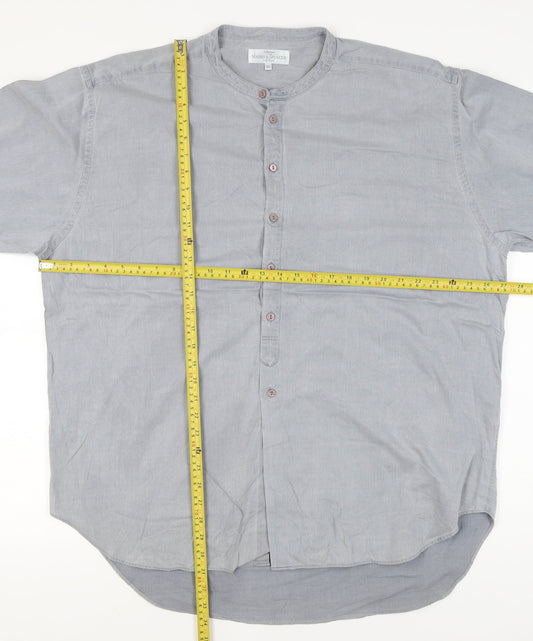 Marks and Spencer Men’s XL 44-46" Blue Cotton Long Sleeve Band Collar Shirt