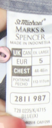 Marks and Spencer Men’s XL 44-46" Blue Cotton Long Sleeve Band Collar Shirt