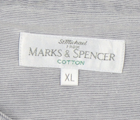 Marks and Spencer Men’s XL 44-46" Blue Cotton Long Sleeve Band Collar Shirt