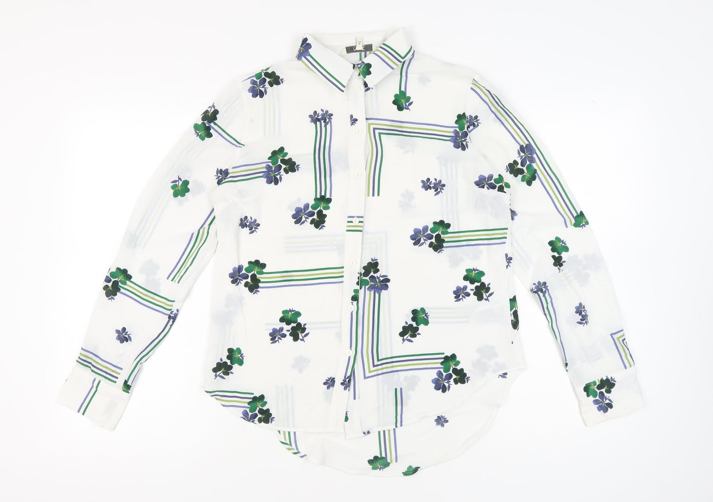 Next Women’s White Floral Button-Up Shirt Size 10 Long Sleeve