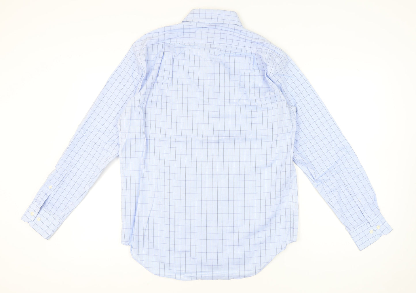 Marks and Spencer Men's Blue Check Cotton Long Sleeve Shirt 15.5 Regular Fit