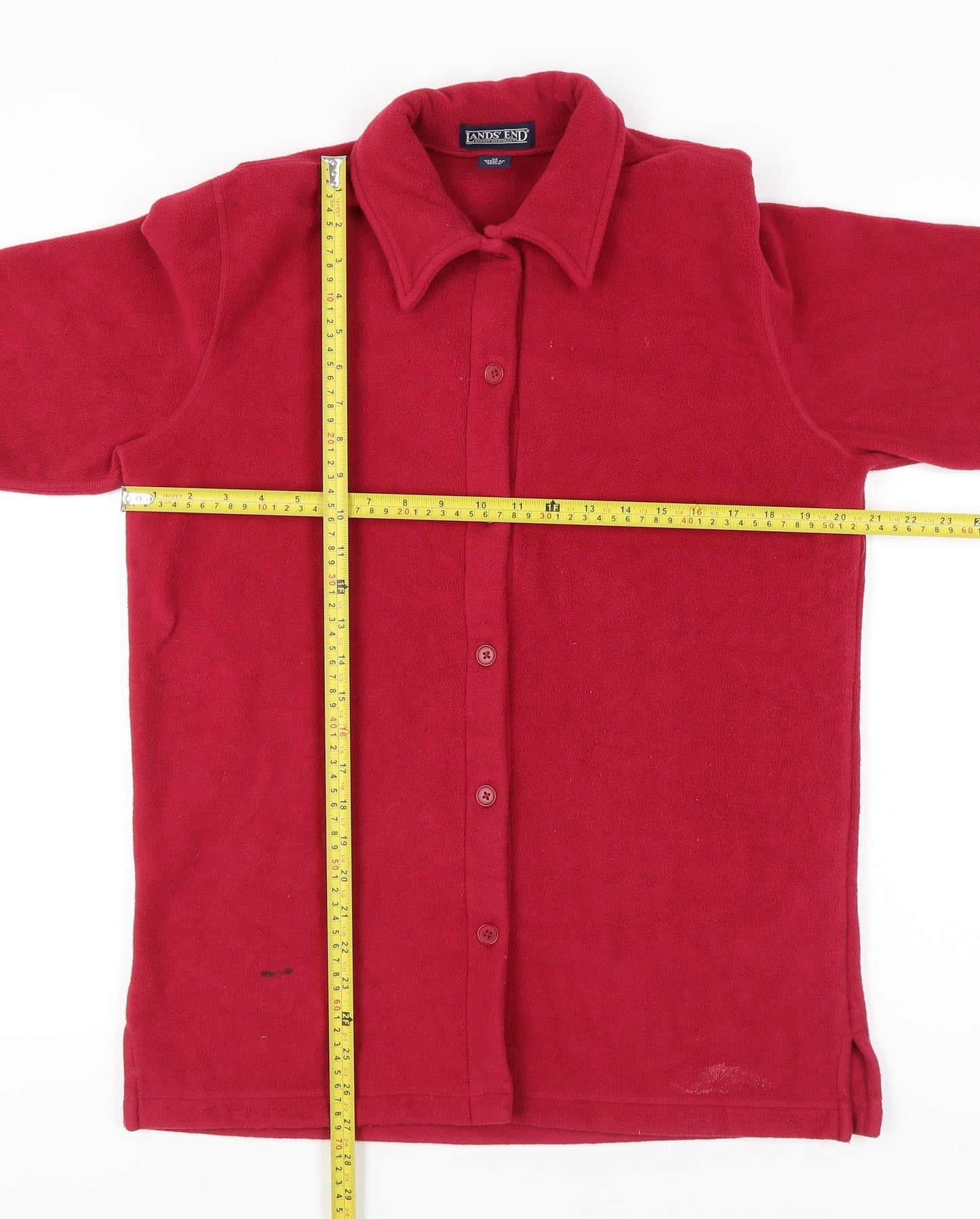 Lands' End Womens Red Fleece Button-Up Jacket Size M Regular