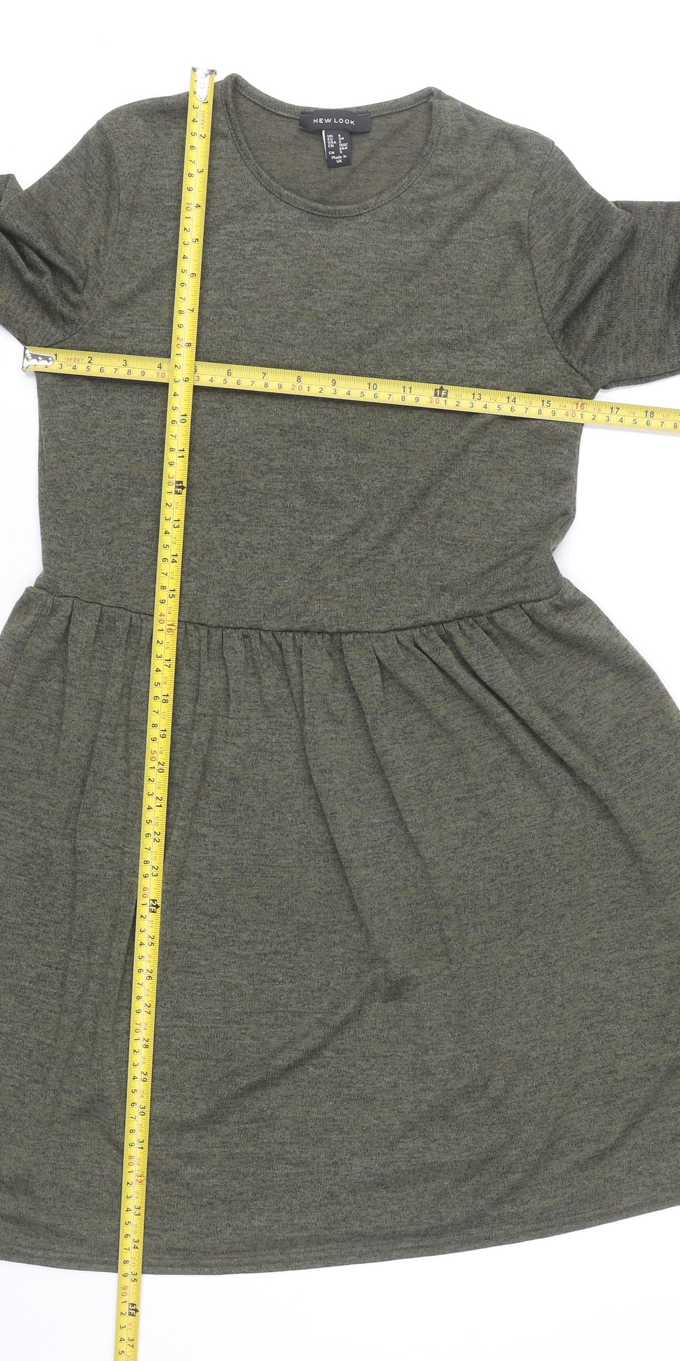 New Look Women’s Green Skater Dress UK 6 Long Sleeve Round Neck