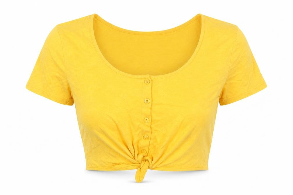 Cooperative Womens Yellow Cropped T-Shirt S Casual Scoop Neck