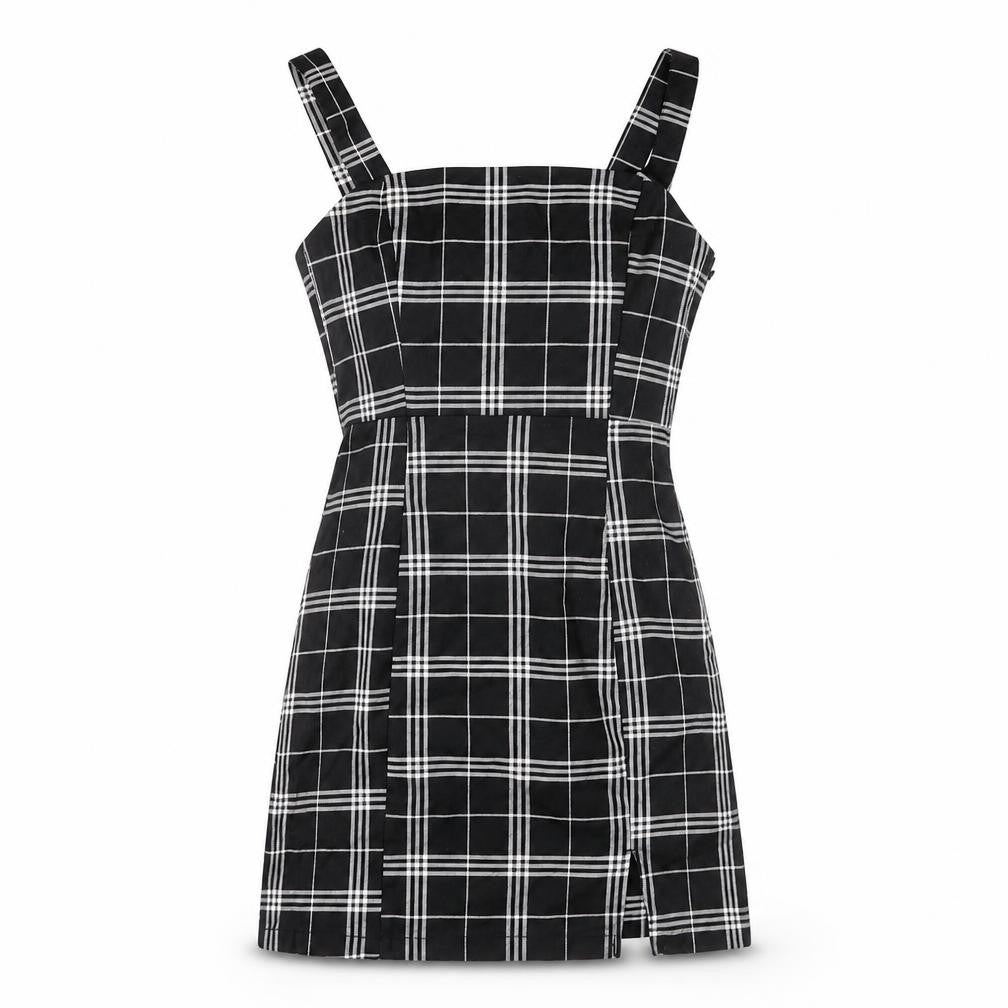 H&M Divided Women's Black Check Pinafore Dress Size 4 Sleeveless