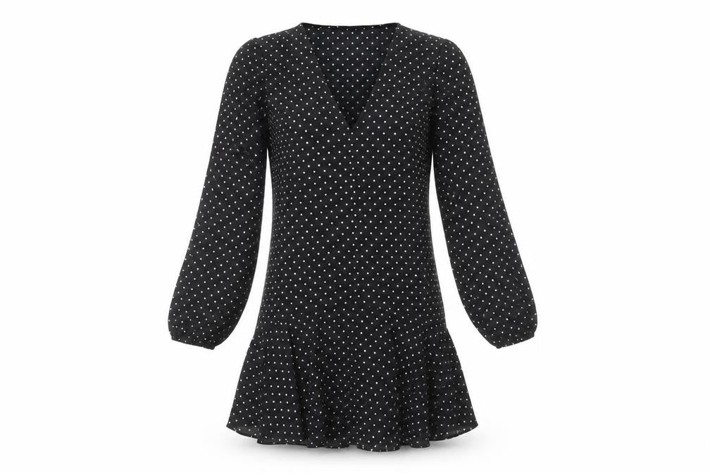 ASOS Design Women’s Black Polka Dot Shift Dress Size 6 Long Sleeve V-Neck