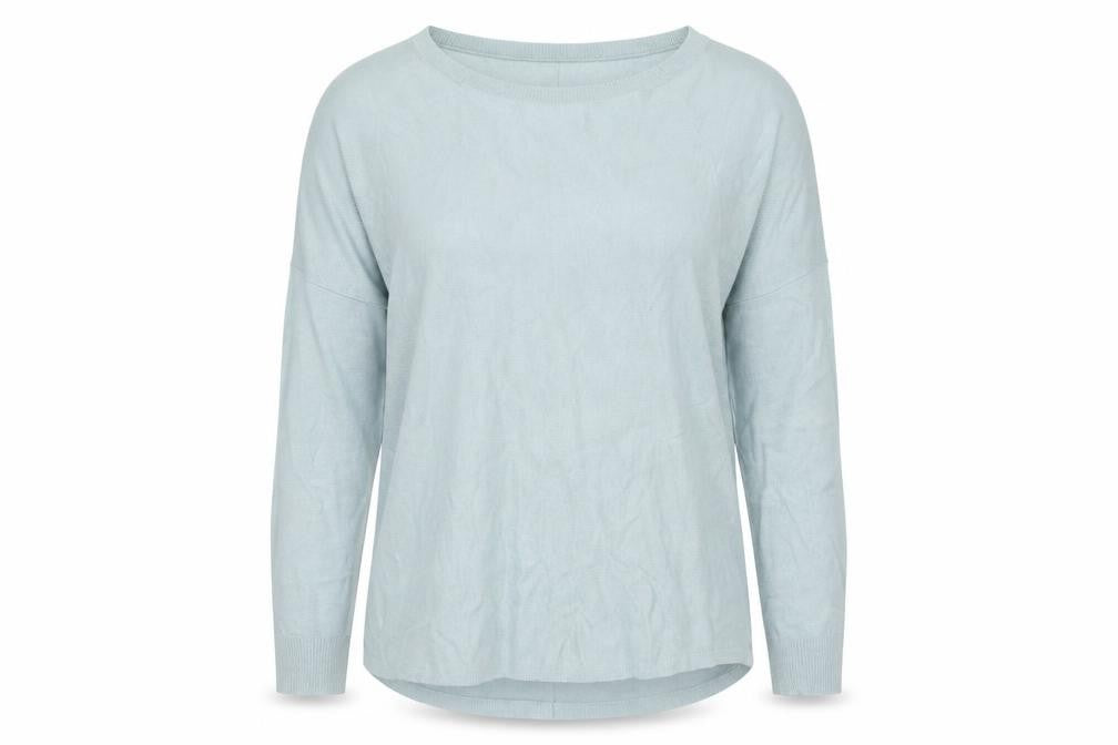 Front view of French Connection women’s blue jumper l pullover round neck long sleeve