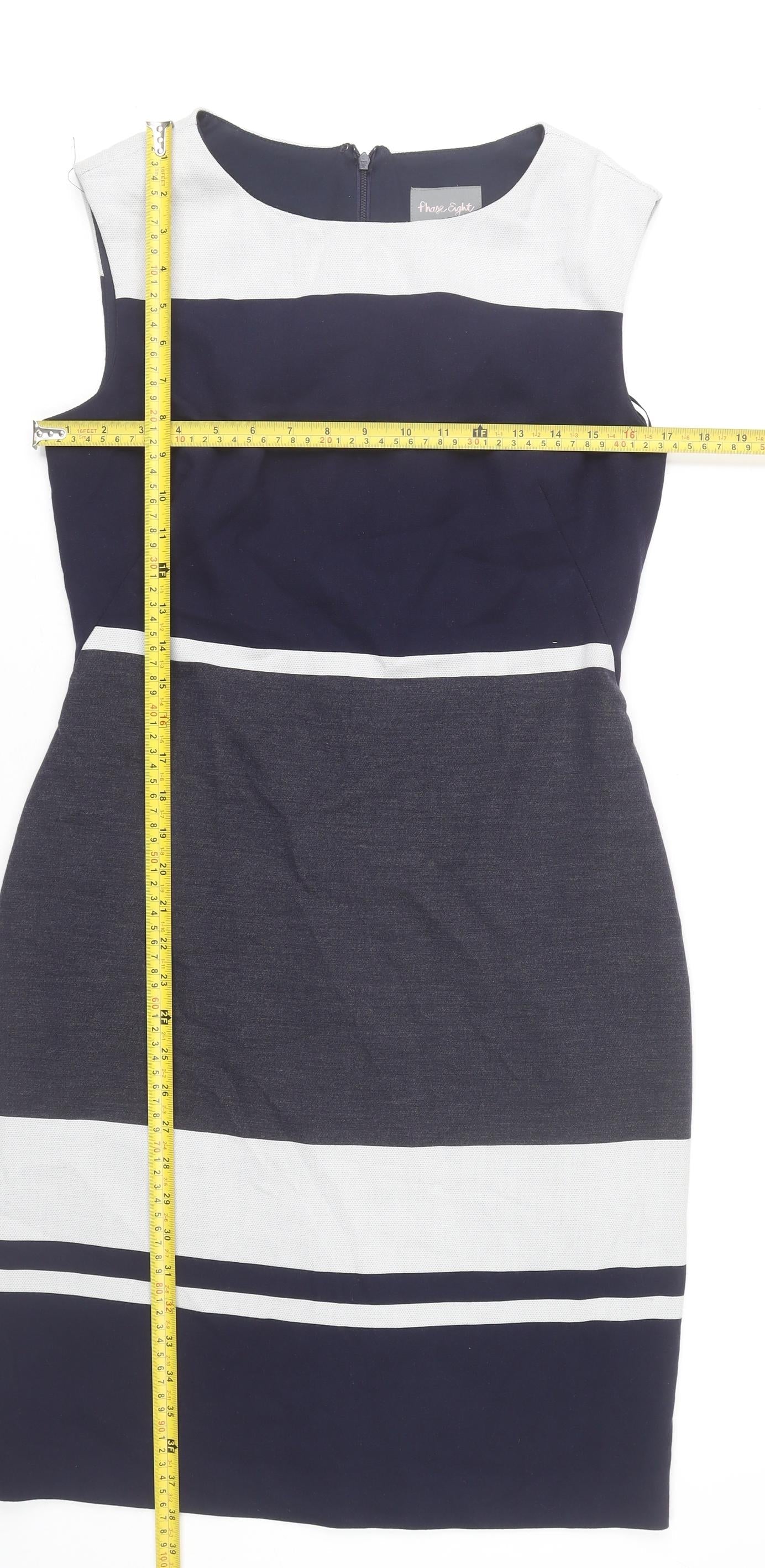 Phase Eight Women’s Blue White Grey Sheath Dress Size 12