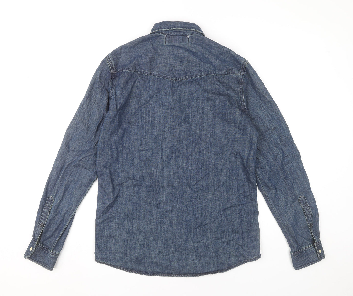 H&M L.O.G.G. Men’s Blue Denim Button-Up Shirt Size S Regular Fit