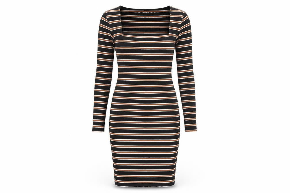 By Swan Women Black Brown Striped Bodycon Dress Size S