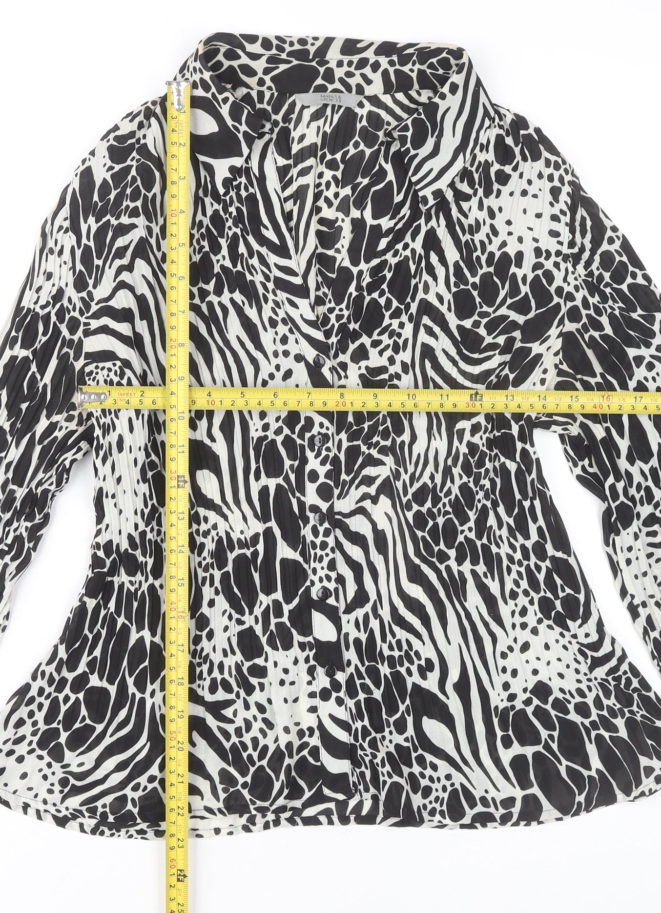 Marks and Spencer Women’s Black Animal Print Blouse UK 12 Long Sleeve