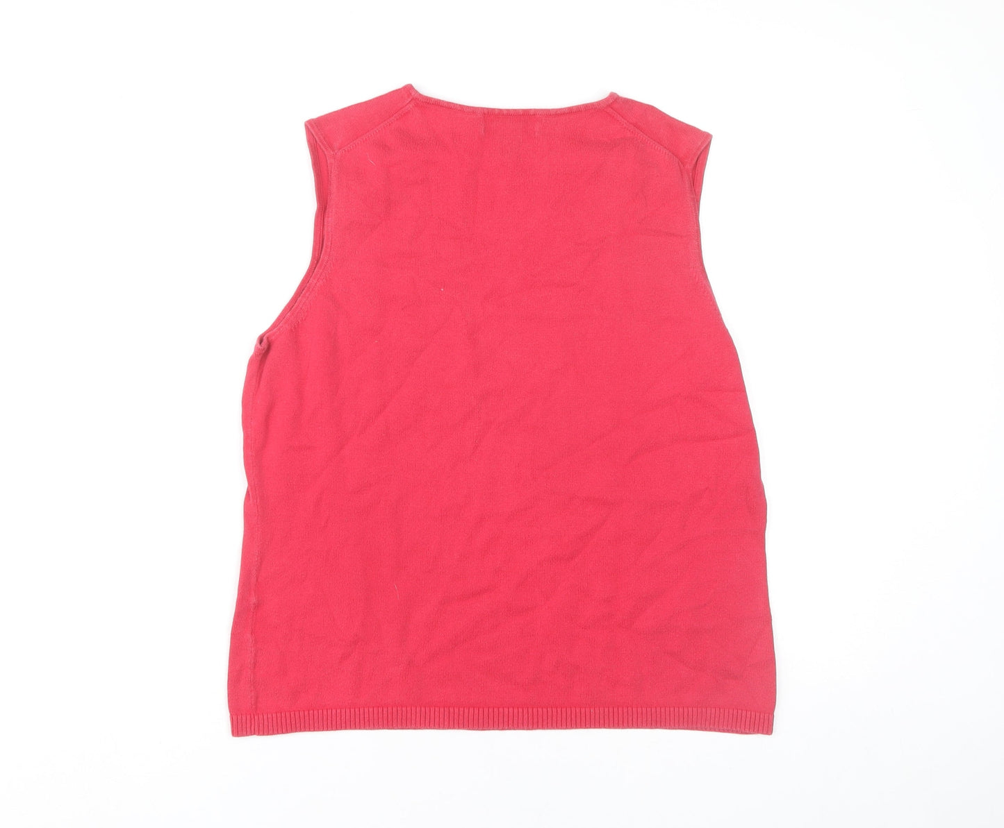 Lands' End Womens Red Cotton Sleeveless Vest Jumper Size 14 Petite