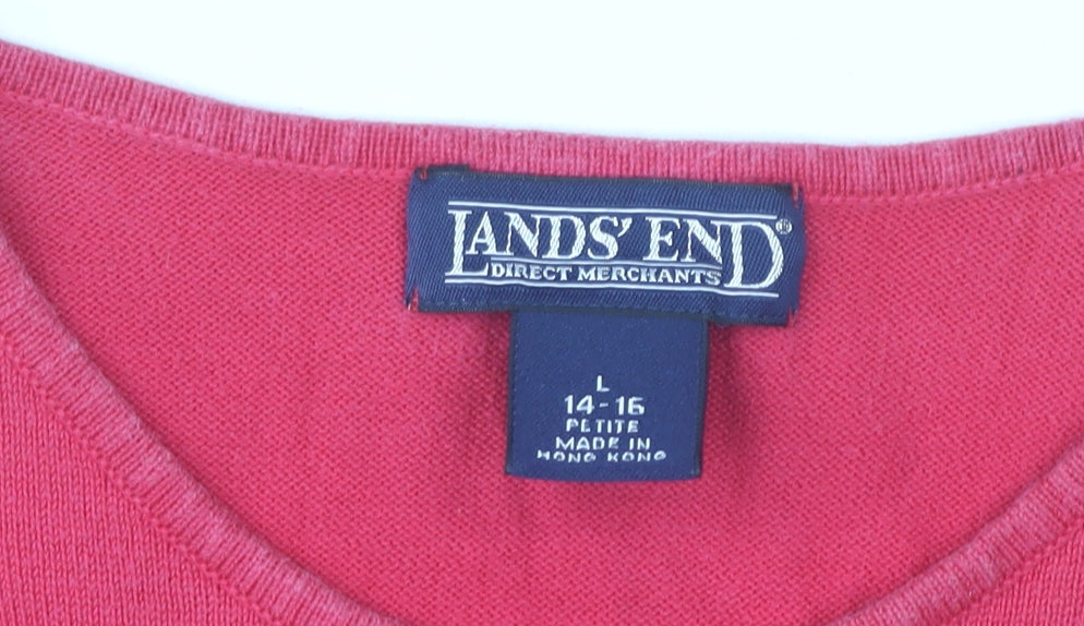 Lands' End Womens Red Cotton Sleeveless Vest Jumper Size 14 Petite