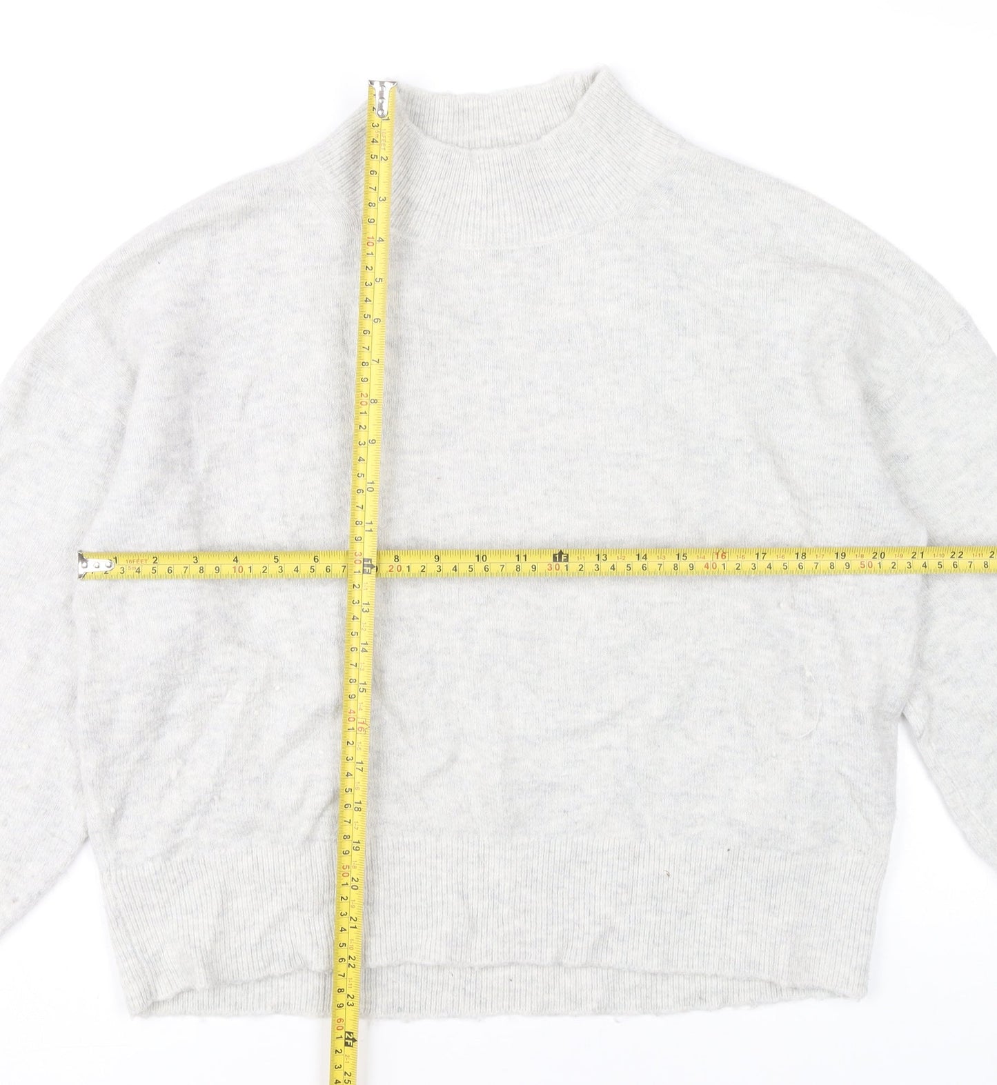 Fat Face Womens Grey Mock Neck Jumper Size 12 Wool Blend Pullover