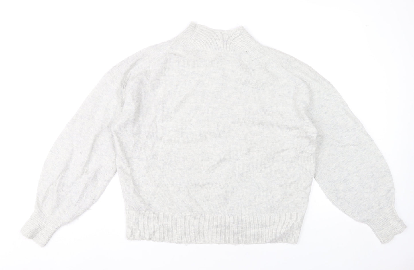 Fat Face Womens Grey Mock Neck Jumper Size 12 Wool Blend Pullover