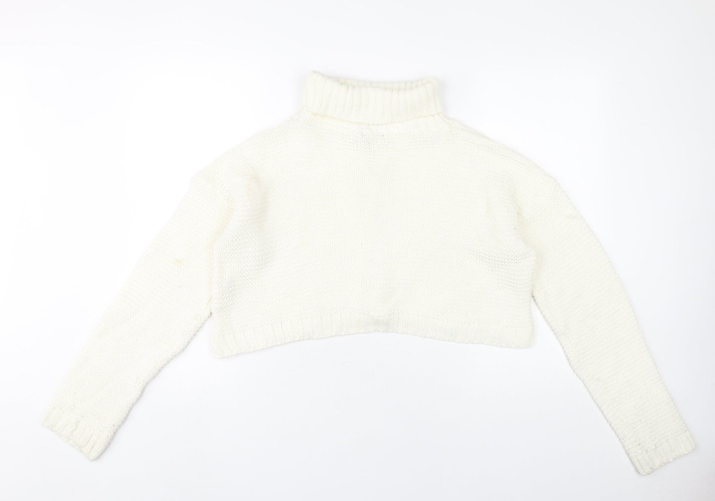 PrettyLittleThing Women’s Ivory Roll Neck Cable-Knit Jumper M