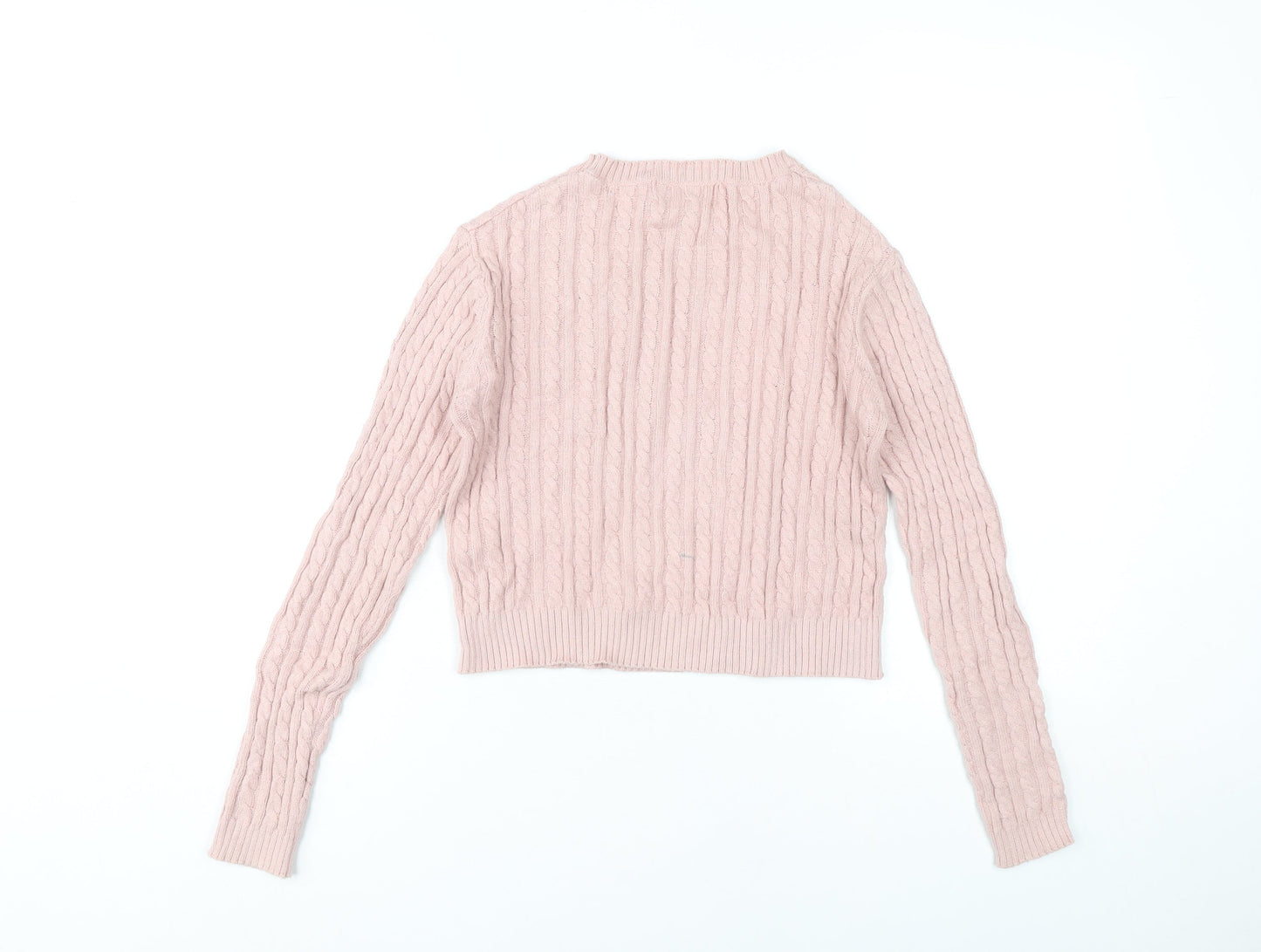 Pull&Bear Womens Pink Cable-Knit Jumper Size S Crew Neck Long Sleeve