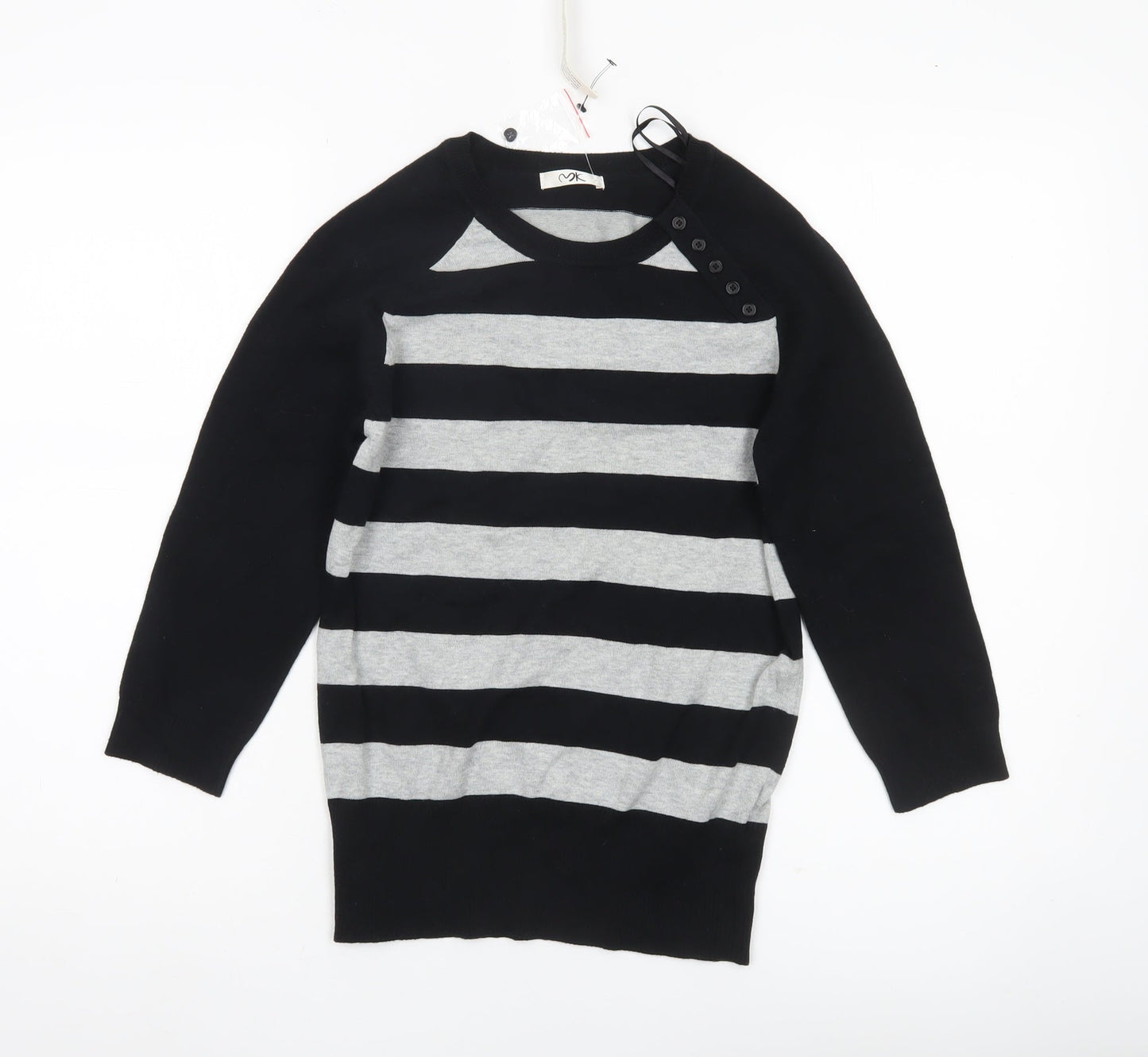 MK Women Black Grey Striped Pullover Jumper Size 12 Long Sleeve
