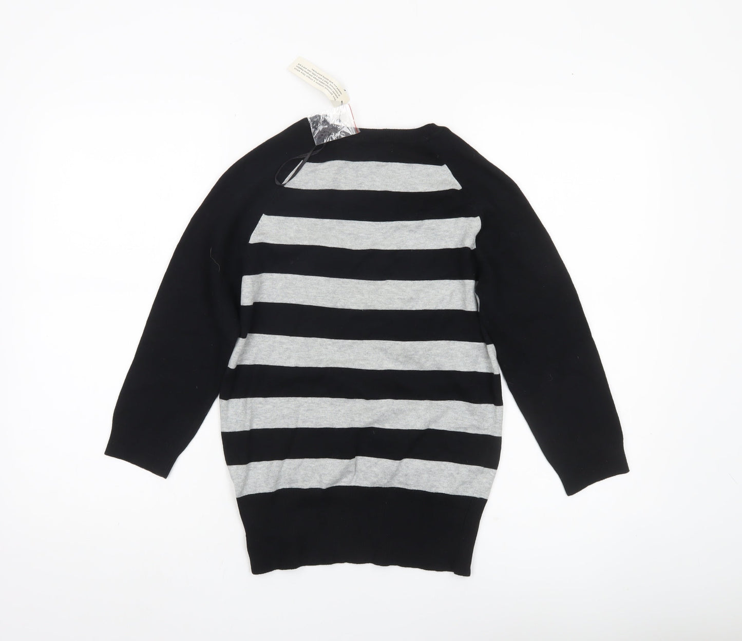 MK Women Black Grey Striped Pullover Jumper Size 12 Long Sleeve