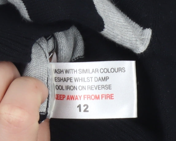 MK Women Black Grey Striped Pullover Jumper Size 12 Long Sleeve