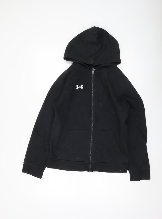 Under Armour Boys Black Full Zip Hoodie Size 13 Years Cotton Blend