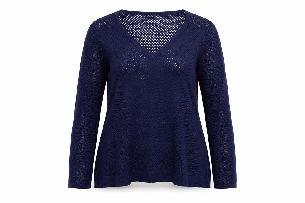 Marks and Spencer Womens Blue Size 10 V-Neck Open Knit Pullover Jumper