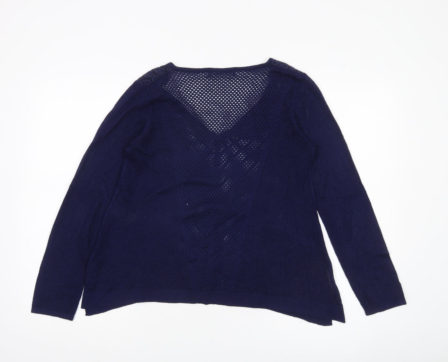 Marks and Spencer Womens Blue Size 10 V-Neck Open Knit Pullover Jumper
