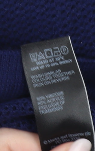 Marks and Spencer Womens Blue Size 10 V-Neck Open Knit Pullover Jumper