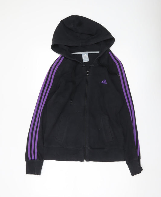 Adidas Womens Black Purple Full Zip Hoodie Size UK 16 Cotton Blend