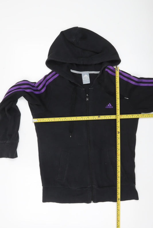 Adidas Womens Black Purple Full Zip Hoodie Size UK 16 Cotton Blend