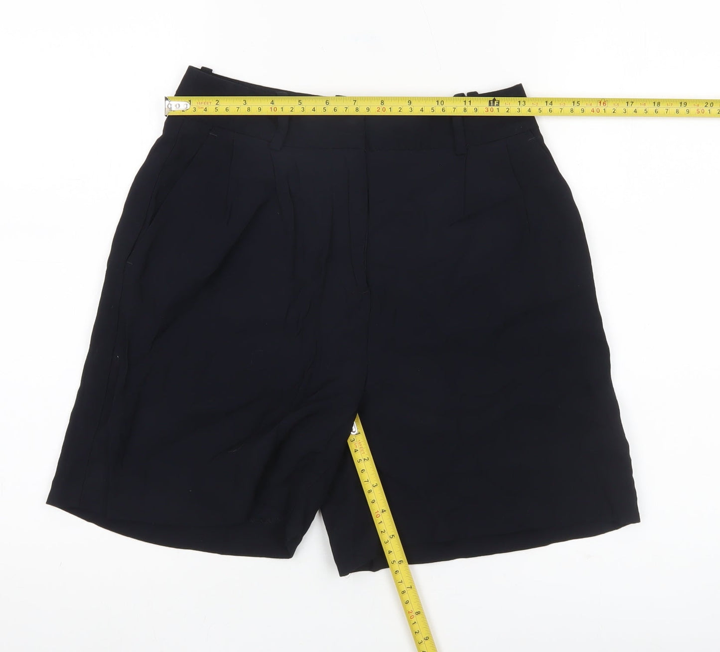 Zara Women Black XS Bermuda Pleated Shorts Viscose Blend Workwear