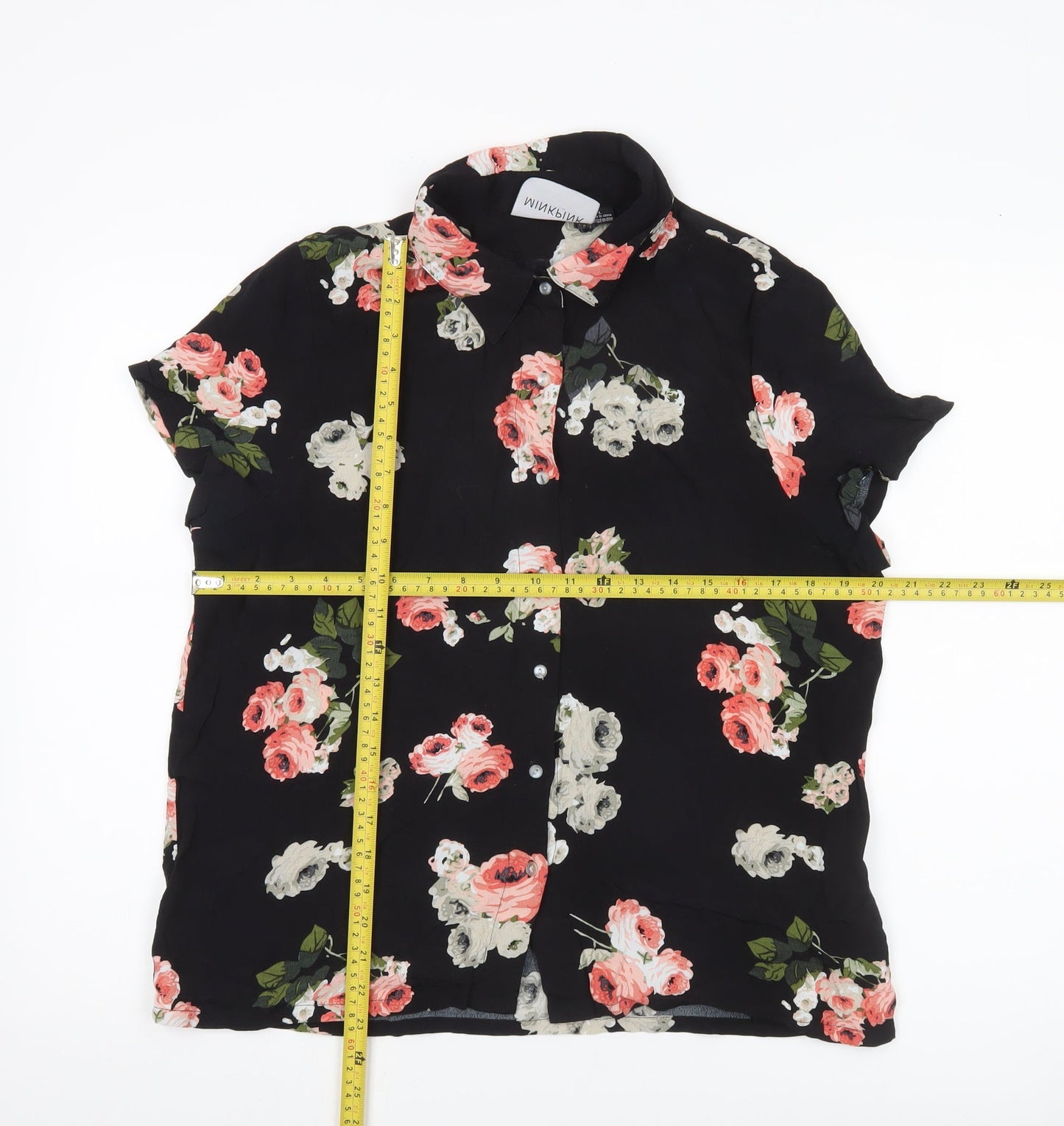 Minkpink Womens Black Floral Button-Up Shirt L Lightweight Viscose