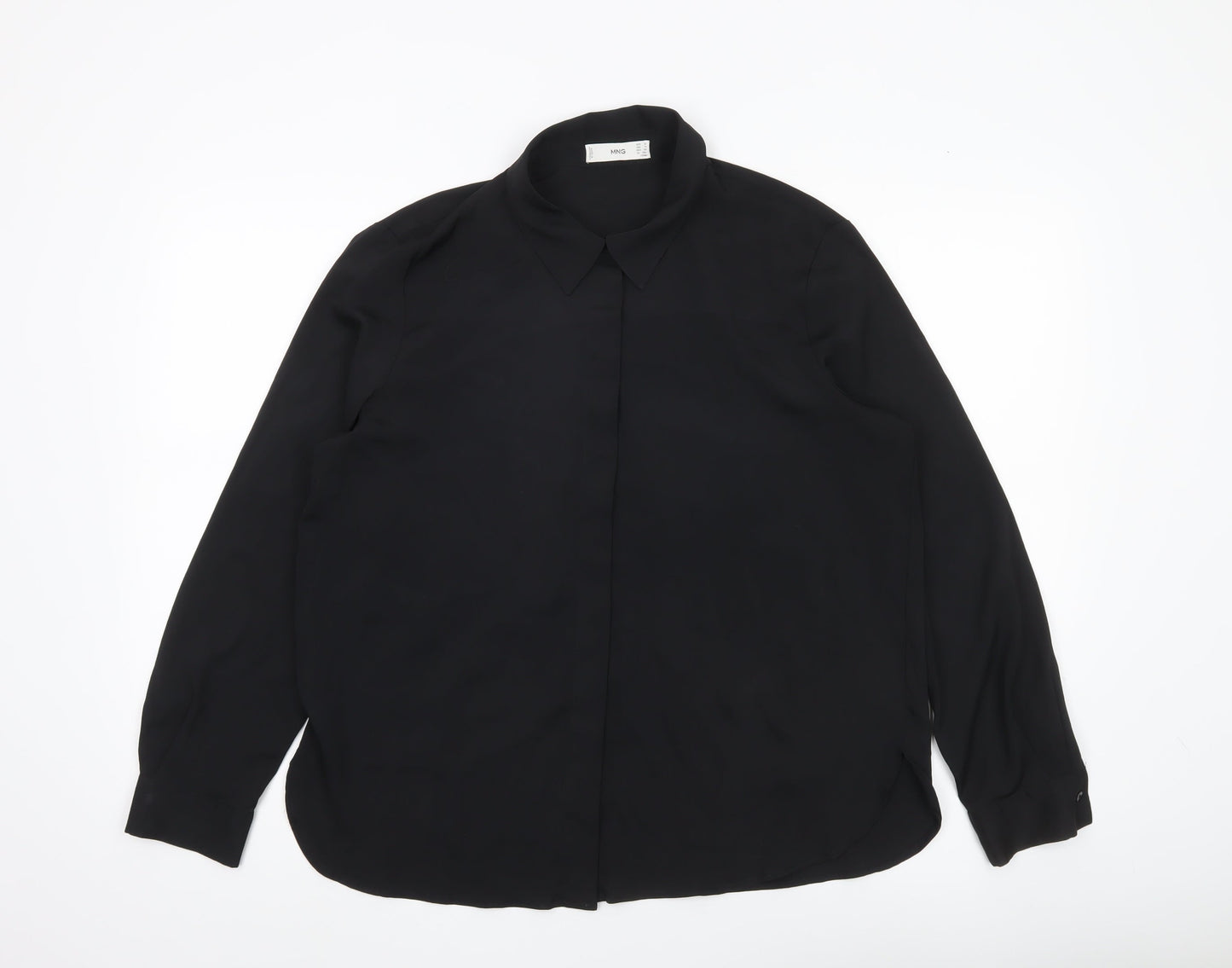 MNG Women’s Black Blouse Size 14 Long Sleeve Collared Workwear