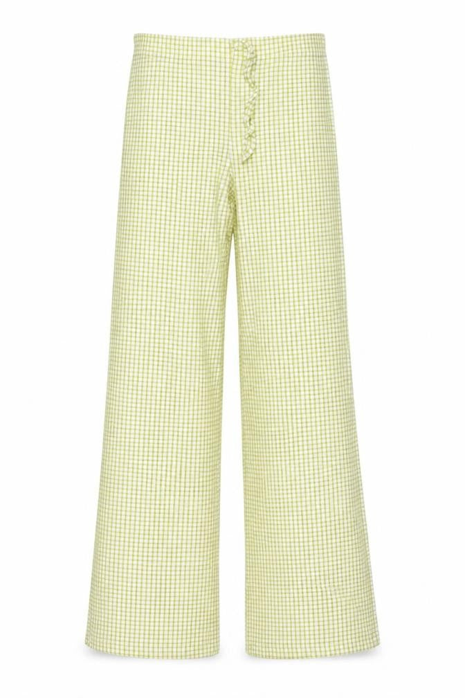 ASOS Women Green Check Wide Leg Trousers Size 12-14 Summer Casual