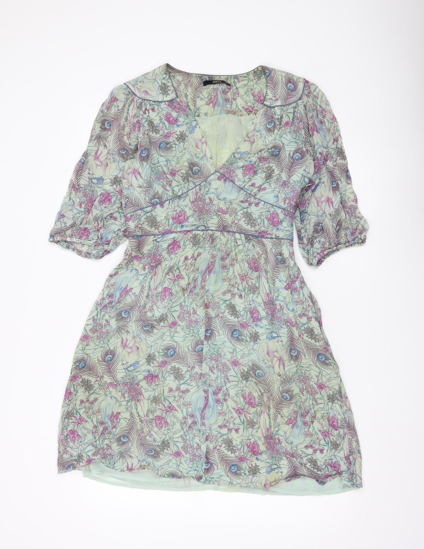 Oasis Women’s Multicoloured Floral Wrap Dress Size 12 Short Sleeve
