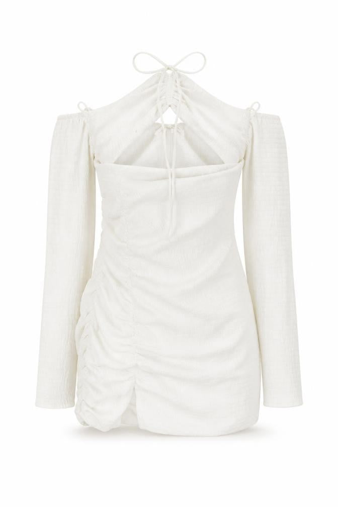 Mistress Rocks Women White Bodycon Short Dress M Long Sleeve Ruched