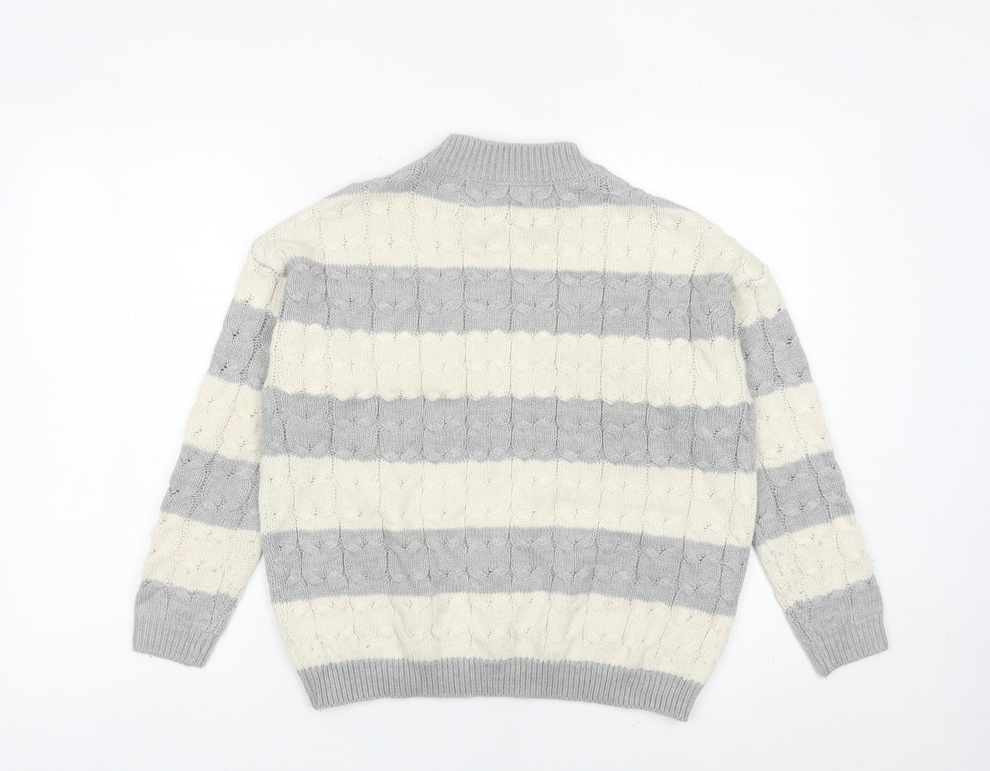 Mango Womens Grey Ivory Striped Cable Knit Jumper Size 8