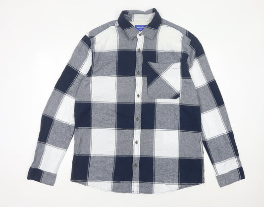 Jack & Jones Men’s Blue Grey Check Cotton Flannel Shirt XL