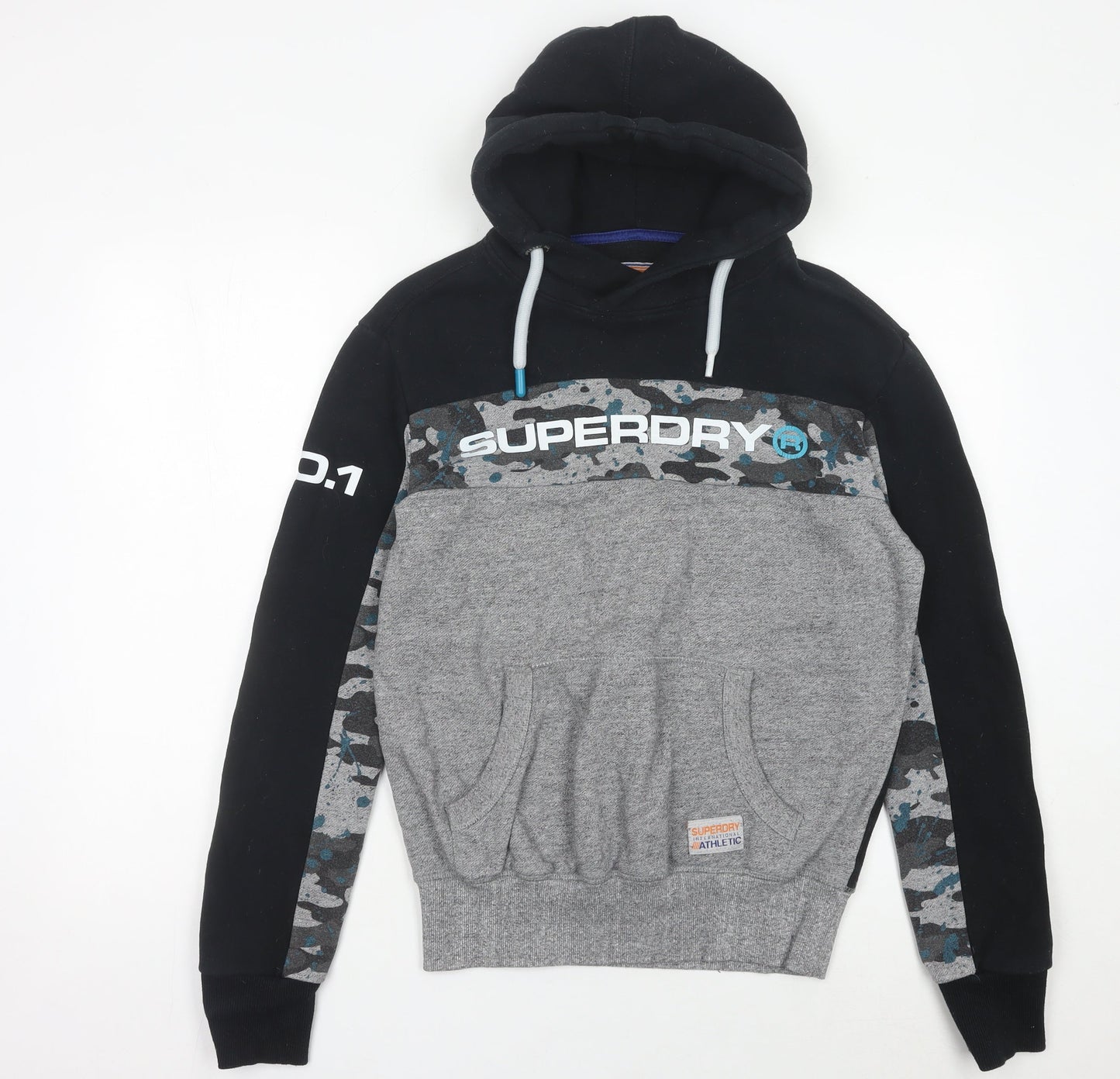 Superdry Men's Black Grey Camouflage Pullover Hoodie Size S