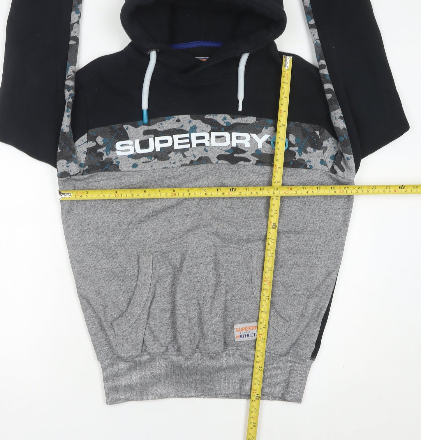 Superdry Men's Black Grey Camouflage Pullover Hoodie Size S