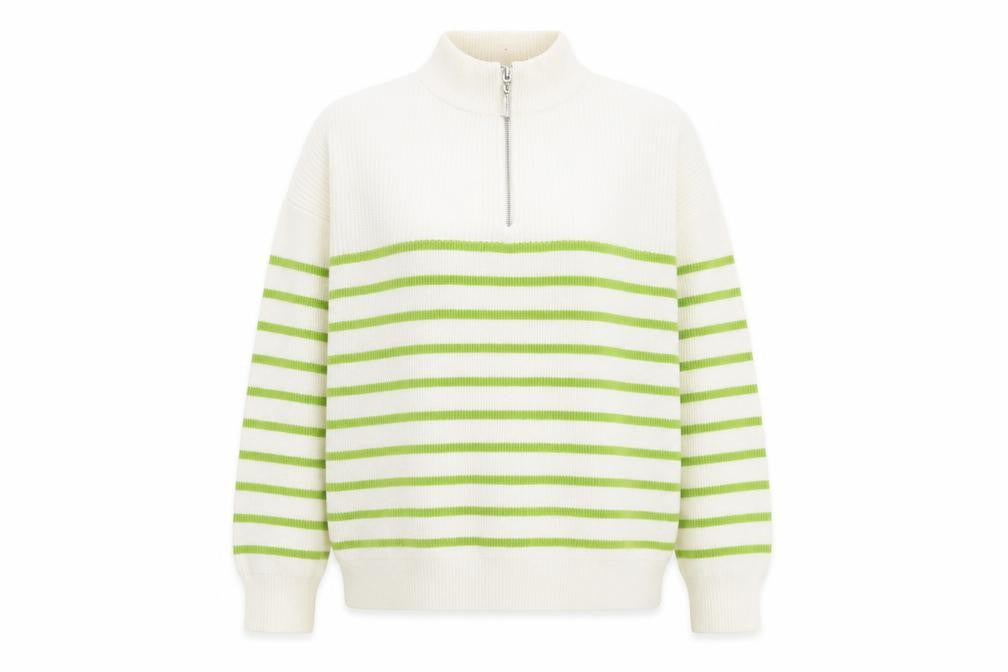 MNG Womens White Green Striped Half Zip High Neck Jumper L