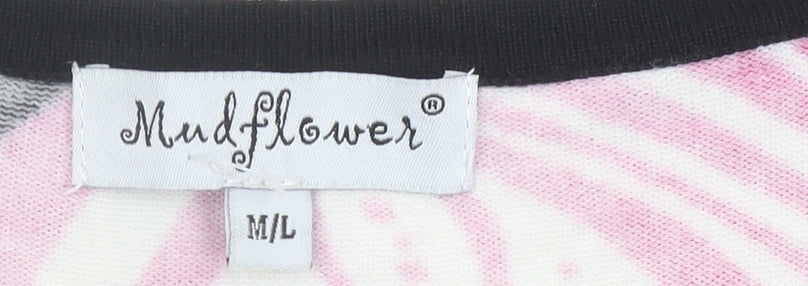 Mudflower Womens Multicoloured V-Neck Knit Jumper Size M Pullover 3/4 Sleeve