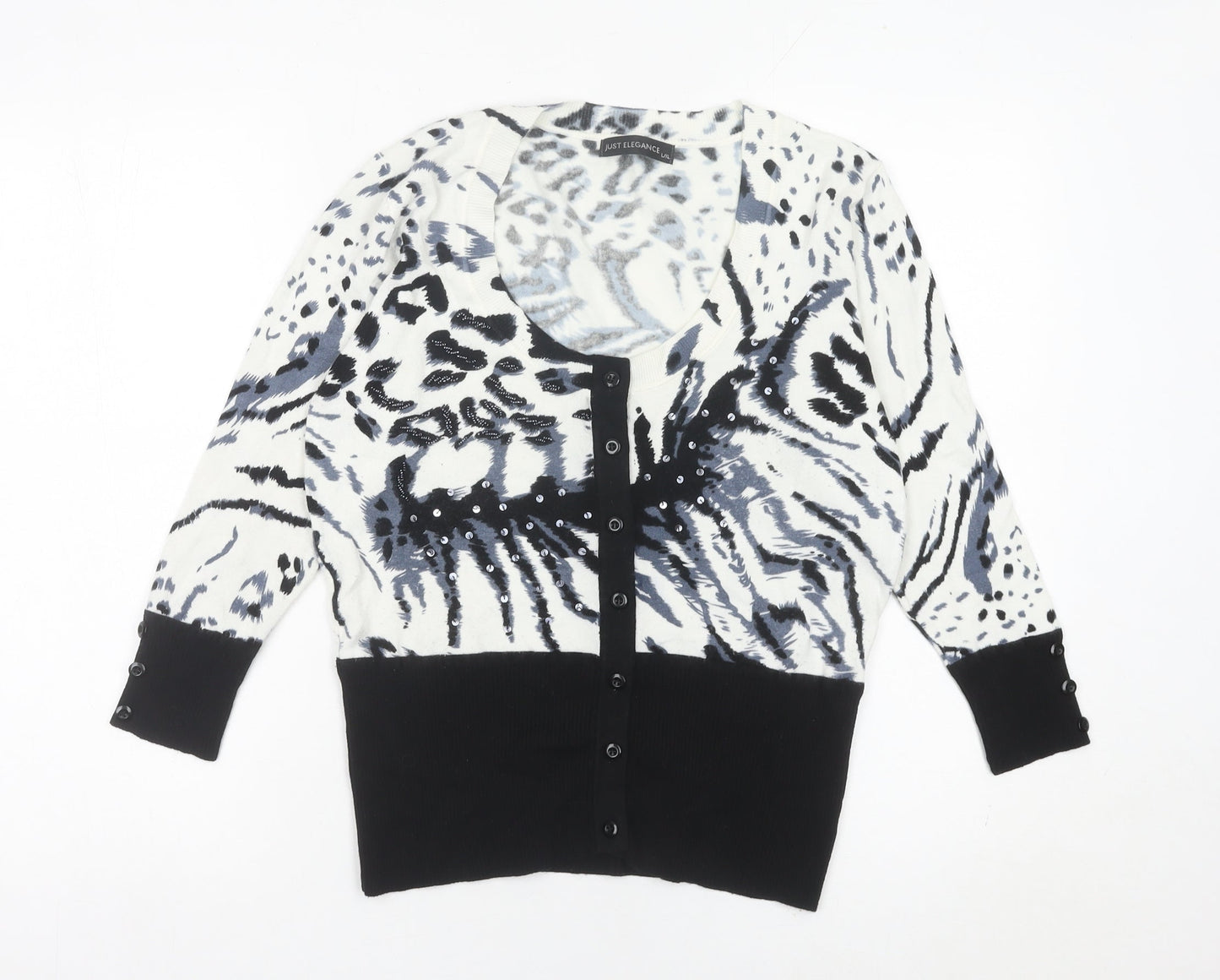 Just Elegance Women’s Black Animal Print Sequin Cardigan L