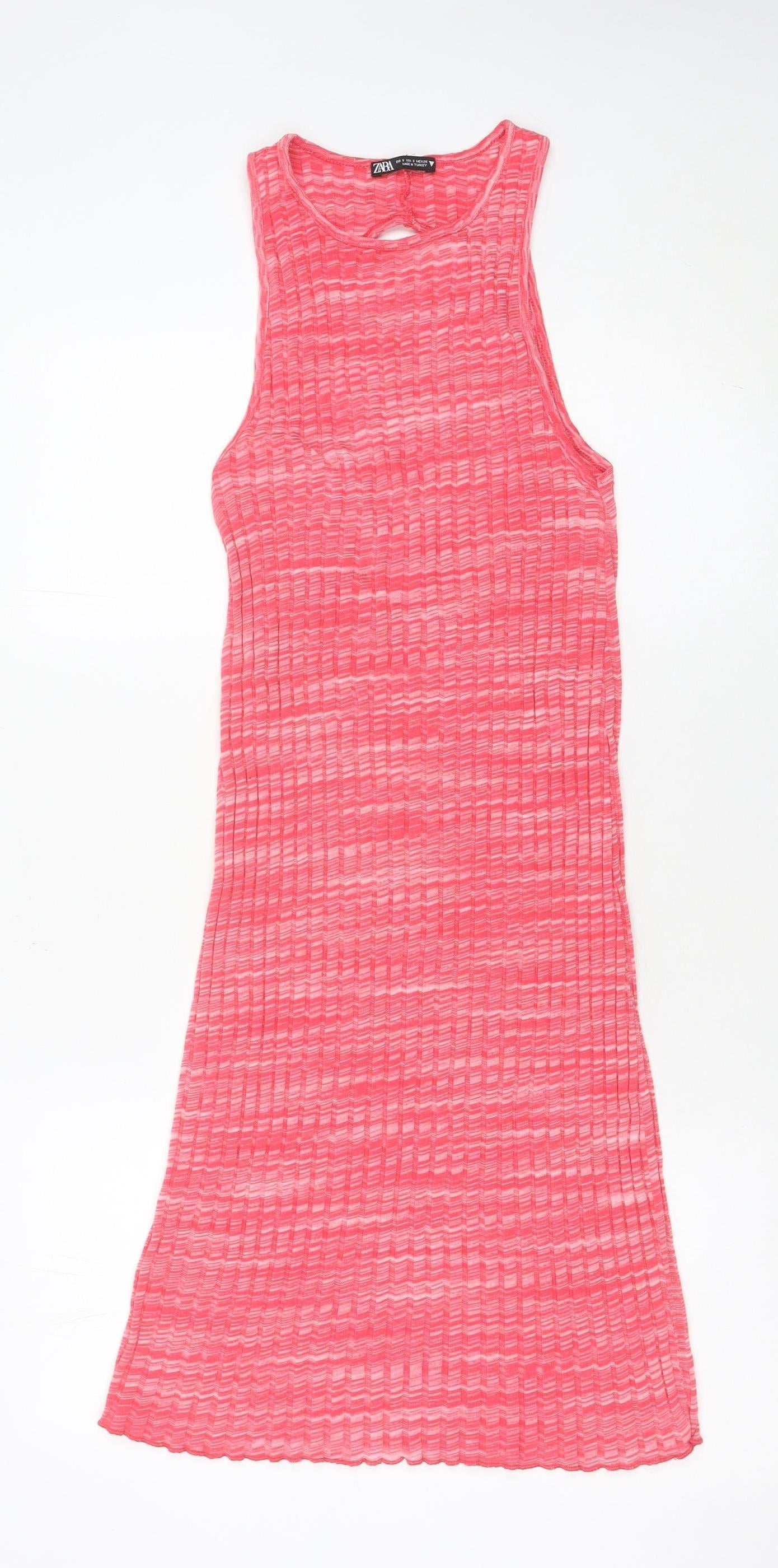 Zara Women’s Pink Sleeveless Tank Dress Size 8 Scoop Neck Stretch
